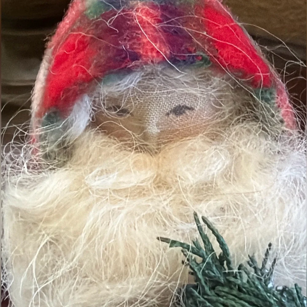 2006 Handmade Folk Art Santa Wool Beard Primitive Christmas Decor Artist Signed